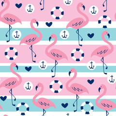 Obraz premium seamless striped flamingo pattern vector illustration