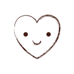 heart kawaii in smiling expression in brown blurred contour vector illustration