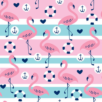 seamless striped flamingo pattern vector illustration