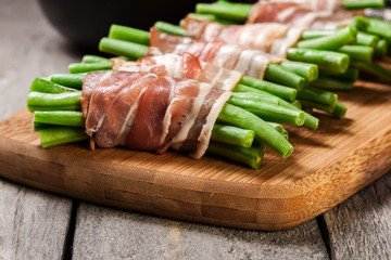 Green bean wrapped in smoked bacon