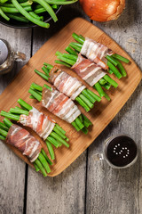 Green bean wrapped in smoked bacon