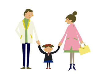 春の家族のイラストレーション。春の親子。