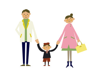 春の家族のイラストレーション。春の親子。