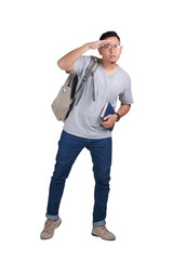 Naklejka premium Young Student Standing Looking Far Forward