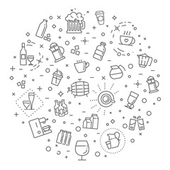 Outline web icon set - drink coffee, tea, alcohol