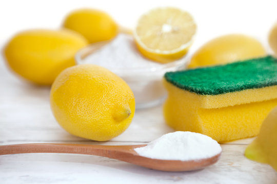 Eco-friendly cleaners, baking soda and lemon