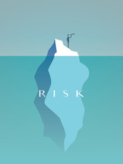 Business risk vector concept with businessman on iceberg in sea. Symbol of challenge, danger, leadership and courage. - obrazy, fototapety, plakaty