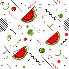 Wall murals Watermelon Trendy seamless, Memphis style watermelon geometric pattern, vector