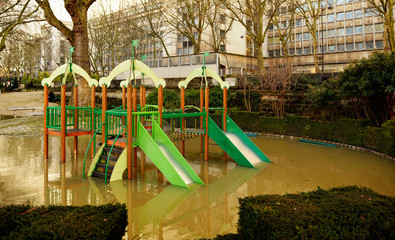 Playground flooded by Seine river