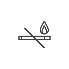 Cigarette and flame line icon, outline vector sign, linear style pictogram isolated on white. No smoking symbol, logo illustration. Editable stroke