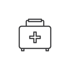 First aid kit line icon, outline vector sign, linear style pictogram isolated on white. Medical case symbol, logo illustration. Editable stroke