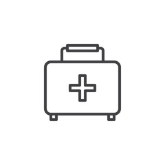 First aid kit line icon, outline vector sign, linear style pictogram isolated on white. Medical case symbol, logo illustration. Editable stroke