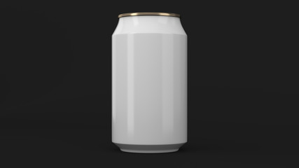 Blank small white and gold aluminium soda can mockup on black background