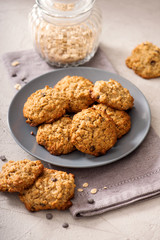 Healthy oatmeal cookies, vegan and vegetarian sweets, energy snack, homemade baked biscuits for dessert with oats