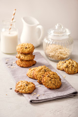 Healthy oatmeal cookies, vegan and vegetarian sweets, energy snack, homemade baked biscuits for dessert with oats