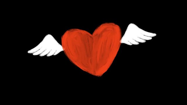 Animation of hand drawn heart with wings.