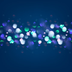 Vector abstract bokeh background. Festive defocused lights. City night blur illumination. Blurred glow