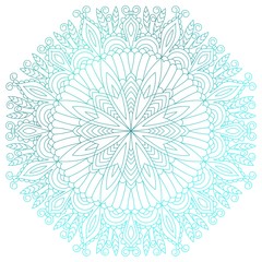 Mandala flower circular blue, purple vintage decorative element. Oriental floral ethnic pattern. Hand drawn isolated vector illustration. Indian, Chinese, Turkish, Islam, Arabic, Ottoman motifs