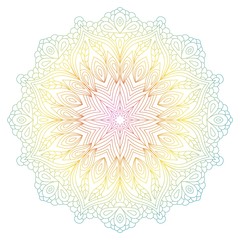 Mandala flower circular green, yellow vintage decorative element. Oriental floral ethnic pattern. Hand drawn isolated vector illustration. Indian, Chinese, Turkish, Islam, Arabic, Ottoman motifs