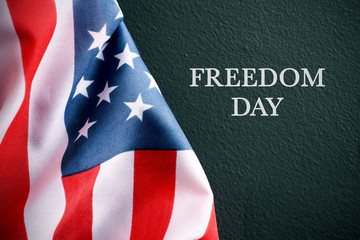 text freedom day and american flag