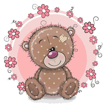 Greeting card Bear with flowers