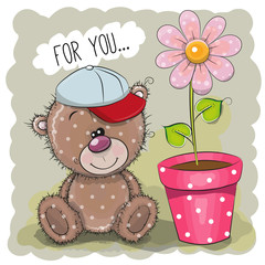 Greeting card Teddy Bear with a flower