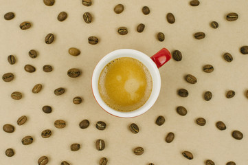 Espresso coffee with coffee beans
