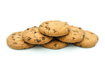 Chocolate chips cookies isolated on white background