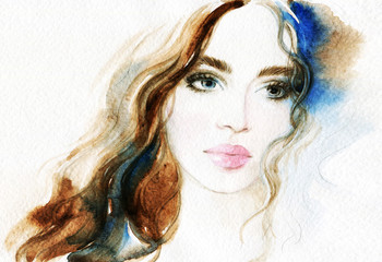 Beautiful woman. Fashion illustration. Watercolor painting