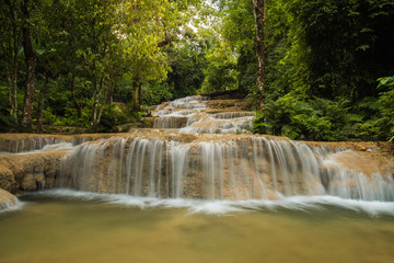soft water of the stream in the natural park, Beautiful waterfall in rain forest