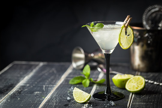 Fresh classic lime margarita cocktail