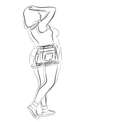 Vector conceptual fat overweight obese female vs slim fit healthy body after weight loss or diet with muscles thin young woman isolated. Fitness, nutrition or fatness obesity, health black brush shape