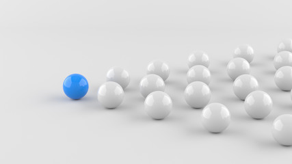 Leadership, blue leader ball among whites. 3D Rendering.