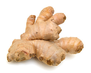 Root ginger isolated on a white studio background.