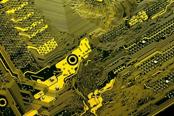 yellow circuit board background of computer motherboard © elen31