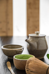 Matcha. Organic Green Matcha Tea ceremony. Matcha powder. Cooking with matcha.