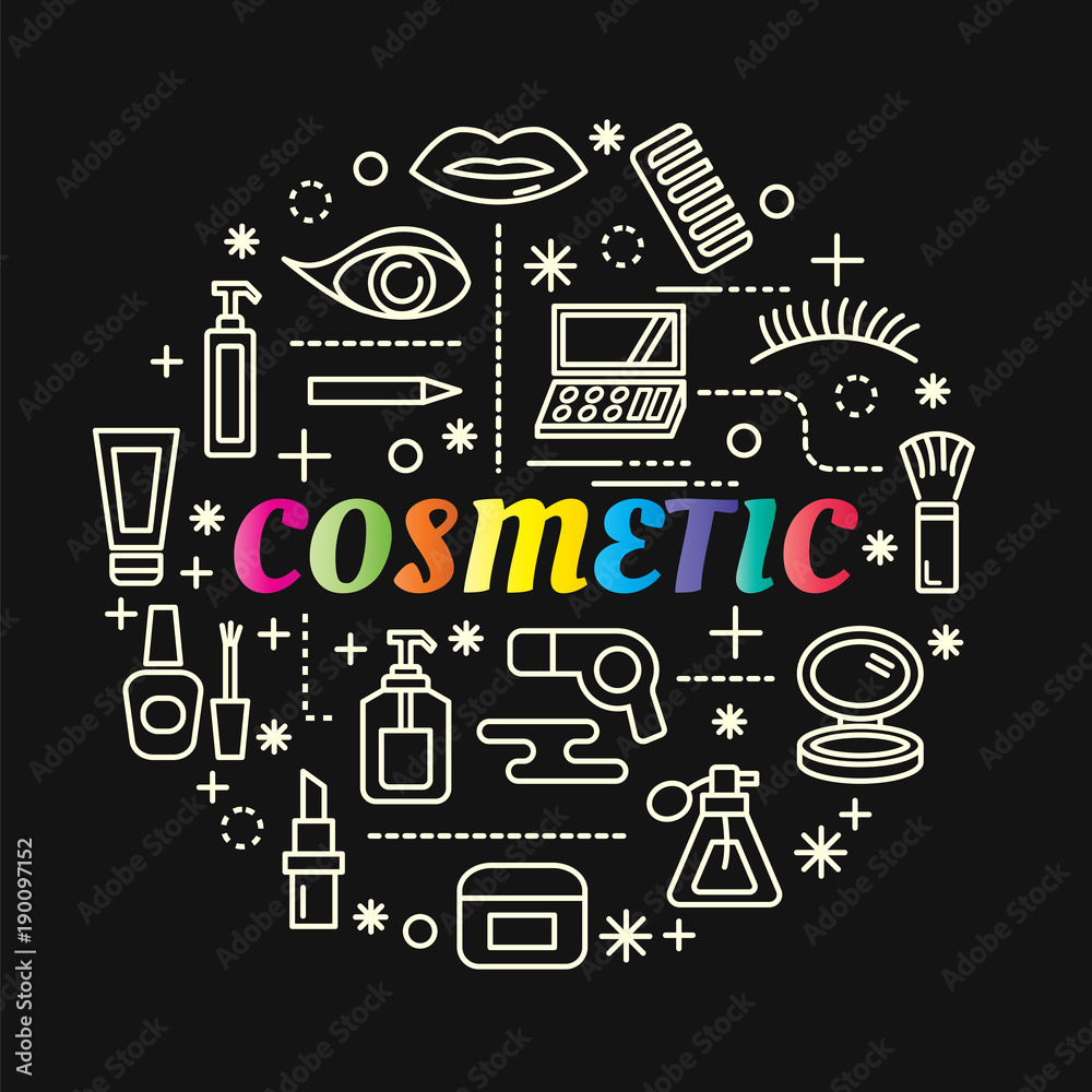 Wall mural cosmetic colorful gradient with line icons set