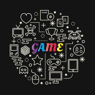 game colorful gradient with line icons set