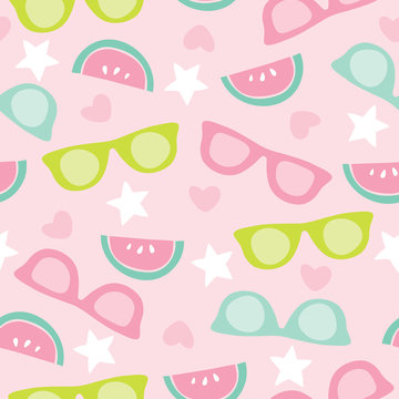 seamless melon fruits and sunglasses pattern vector illustration
