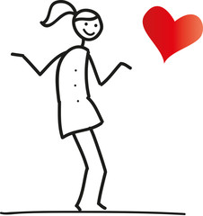 Junge Frau mit Herz freut sich. Liebe, Romantik und Fröhlichkeit.