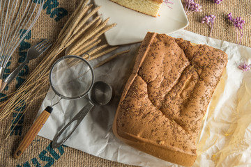 butter cake with props surrounded.