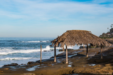 A historical landmark, the surfer shack on Windansea Beach in La Jolla, California.