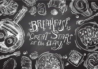 Hand drawn vector illustration. Breakfast is a great start of th
