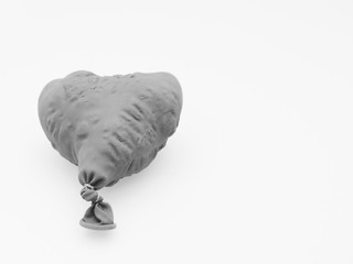 Deflate heart shape balloon in black and white isolated on white background