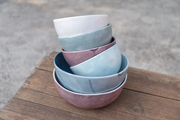 Empty bowl on rustic wood, Japanese handmade ceramic bowl © aedkafl