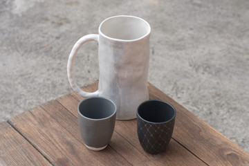 Empty bowl on rustic wood, Japanese handmade ceramic bowl