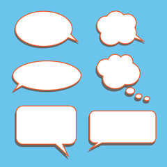 Vector set of stickers of speech bubbles. Blank empty white speech bubbles