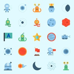 Icons set about Universe with flag, observatory, comet, star, orbit and moon rover © Orxan