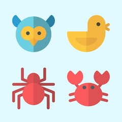 Icons set about Animals with chicken, spider, crab and owl
