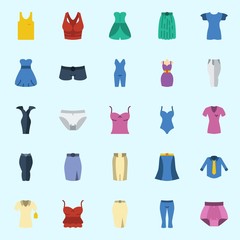 Icons set about Women Clothes with skirt, shorts, pijamas, pants, panties and thank top